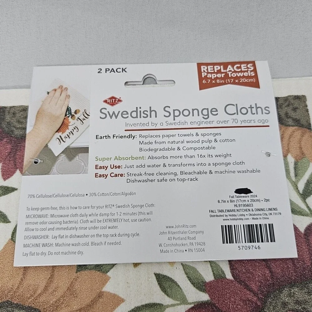 New Set of 2 Ritz Swedish Sponge Cloth 2 packs Fall Floral Sunflowers 6.7